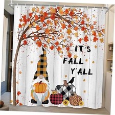 Fall Pumpkins Farmhouse Shower Curtain, Autumn Maple Tree Leaf Buffalo Gnome