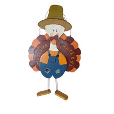 Vintage Wooden Turkey Hanging Sign Thanksgiving Fall Harvest Welcome Door Decor