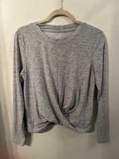Old Navy Active Women’s Grey Heathered Twist Knot Front Lng Sleeve Shirt Tee L