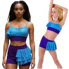 Amazed Dance Costume Crop Top  Ruffled Shorts Jazz Tap Choice Child  Adult New