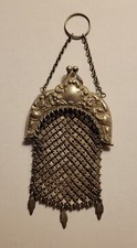 Antique Victorian Art Nouveau German Silver Mesh Tiny Child's Finger Coin Purse