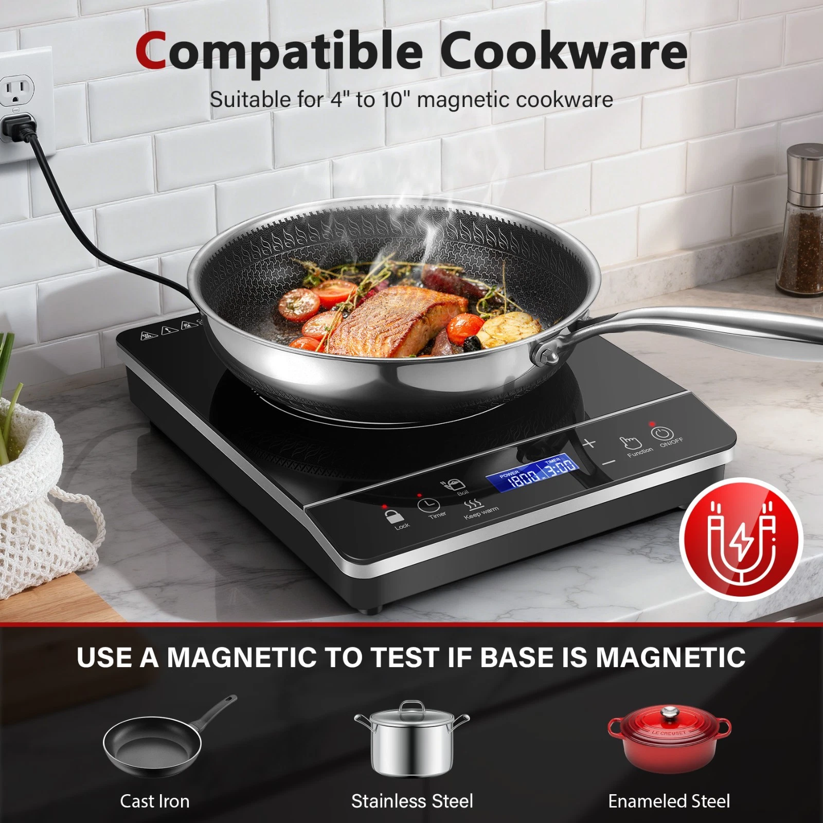 Portable Induction Cooktop 1800W 10 Power Levels 83% Energy Efficient Rapid Boil
Opens in a new wind