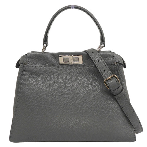 Fendi Peekaboo 2Way Bag Leather Gray 8BN290 Italy Crossbody Handbag