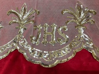 Catholic Church Vestment Altar Cloth Frontal Sequined IHS & Crosses Vintage L149