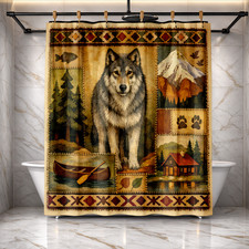 Forest Brown Bear Theme Shower Curtain 72x72 Wildlife Bath Decor