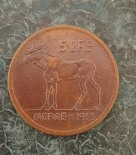 1963 - Norway King Olav V (1957 - 91) 5 Ore