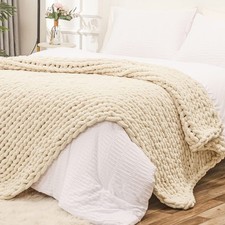 Bigacogo Chunky Knit Throw Blanket for Couch, 60x80 inches, 100 Hand Knitted...
