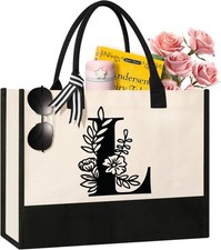 Personalized Initial Canvas Tote Bag, Suitable for Birthday, Wedding, Beach,...