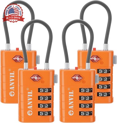 Heavy-Duty 4-Digit Combination TSA Luggage Locks, Rust-Resistant Zinc Alloy, Sea