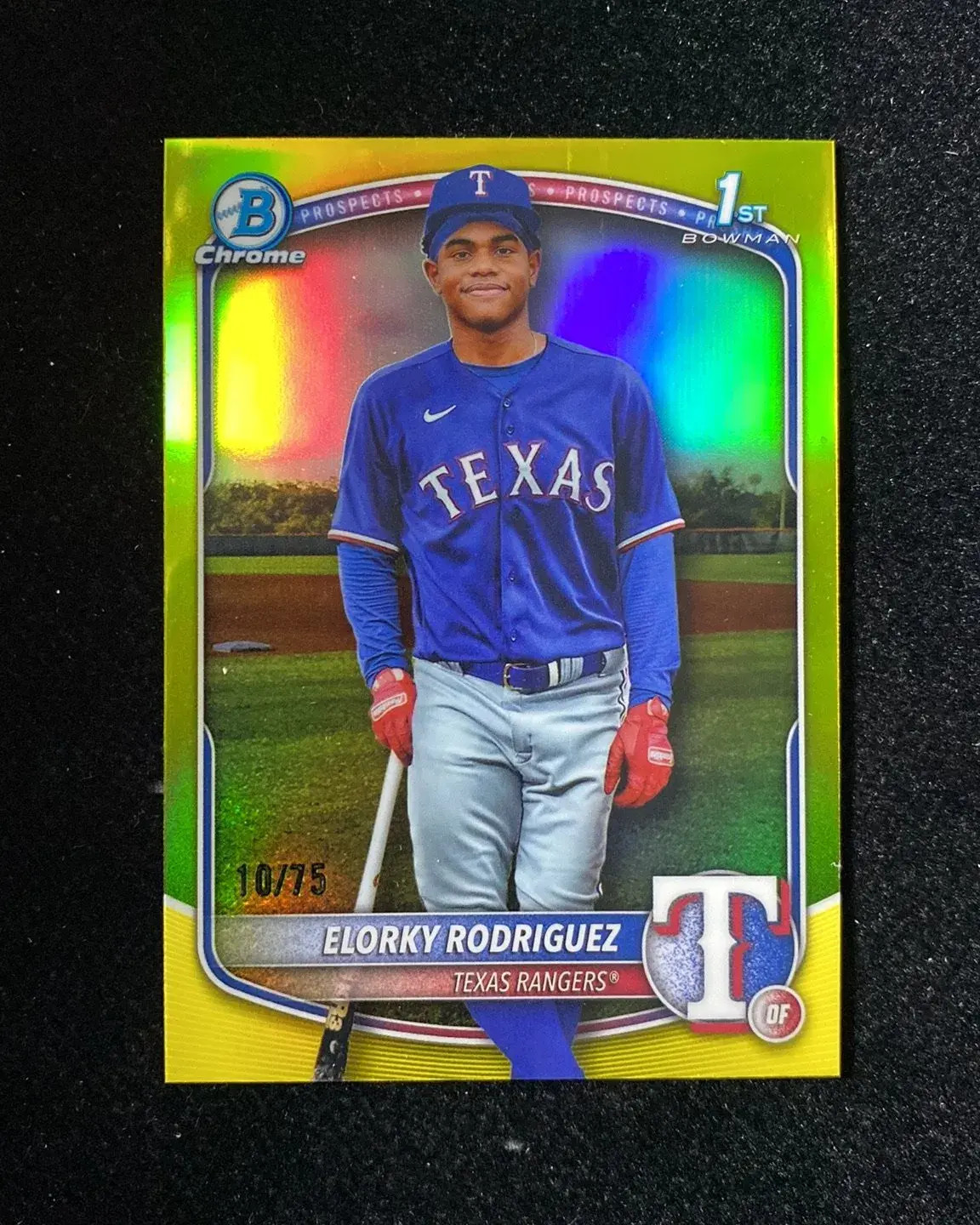 2025 Bowman Chrome Yellow #BCP-186 Elorky Rodriguez 1st 10/75 Rangers HD