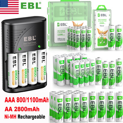 Lot  EBL AA AAA Rechargeable Batteries 2800mah 1100mAh 800mAh , Optional Charger