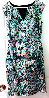 ADRIANNA PAPELL SZ 8 FLORAL SHEATH DRESS W/PLEATED ABD EFFECT SPRING SUMMER VGUC