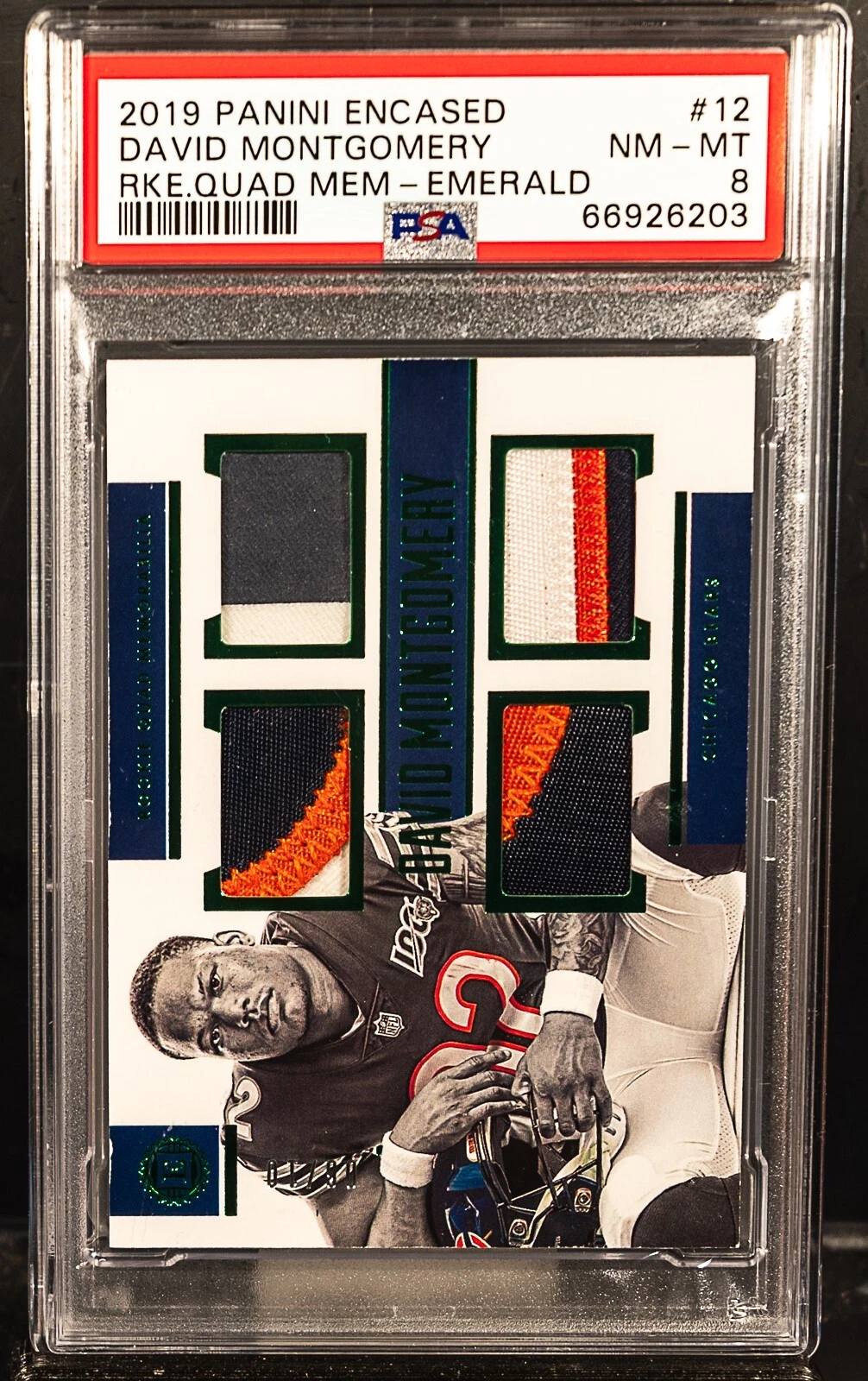 David Montgomery Panini Encased Rookie Quad Memorabilia #12 Emerald