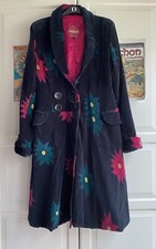 Nomads Black Pink Green Velvet Flowery Lined  Long Jacket Coat S 10 12 14