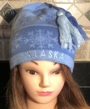 Alaska Arctic Circle Knit TASSLE Lined Ski Board Toboggan Beanie Hat Snowflakes