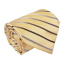 Burma Bibas Necktie Gold Stripe Pattern Silk Neck Tie 59x3.75"