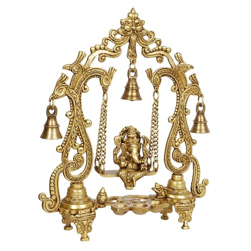 Ganesha Jhula Statue Brass Ganpati Swing Kirtimukha Idol Vastu Diwali 13.5 Inch - Picture 3 of 5