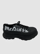 $950 Alexander McQueen Men's Black Leather Lace-Up Sneakers Shoes Size 44-46