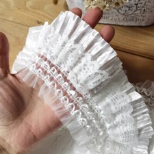 2 Yards Double Layer Chiffon Lace Edge Trim Stretch Elastic Pleated Sew Chic DIY