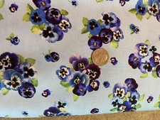 Pansy Flower Bouquets Fabric Blue Cotton Timeless Treasures choice of size