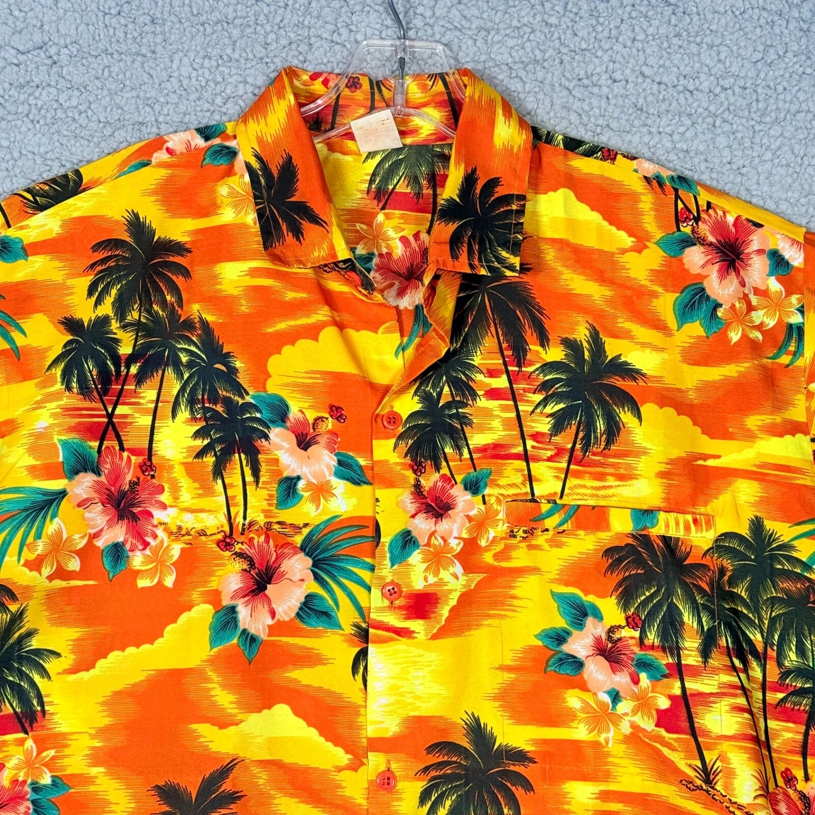 Creations Hawaiian Shirt Men's Large Caribbean Button Orange Tropical Floral