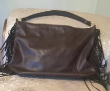 NEW DEUX LUX Brown LEATHER HANDBAG/PURSE, Pockets Inside & Suede Tirms On Sides