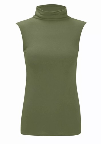 LADIES SLEEVELESS TURTLE POLO NECK TOP WOMANS PLAIN ROLL NECK TOP JUMPER 8-26 - Picture 12 of 14