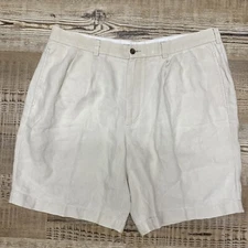 Brooks Brothers Shorts Mens 38 Light Beige Irish Linen Pleated Chino Preppy 8"