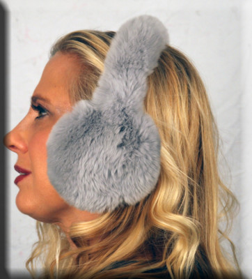 New Gray Rex Rabbit Fur Ear Muffs