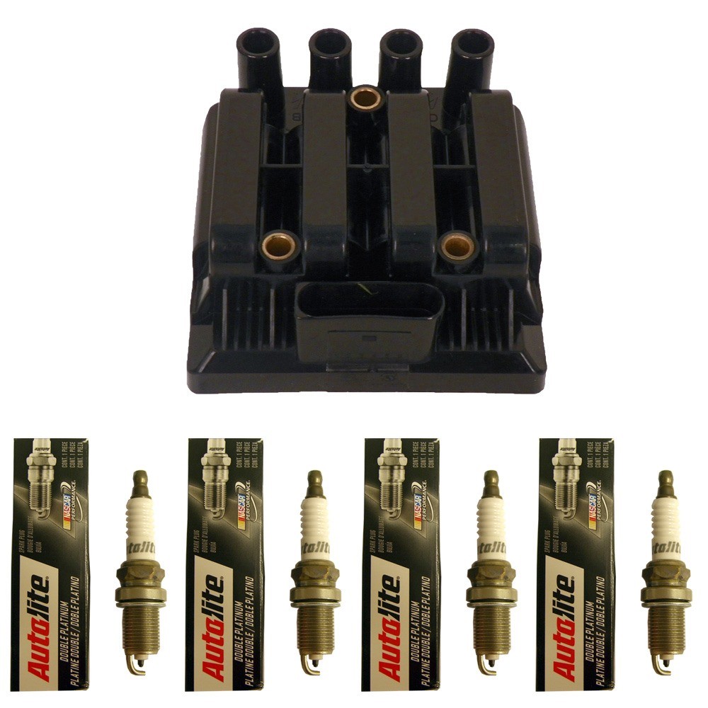 New Richporter Ignition Coil (1) + 4 Autolite APP5224 Spark Plugs For
