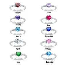 Month Color Birthstone Heart CZ 925 Sterling Silver Women Ring Sizes 3-12