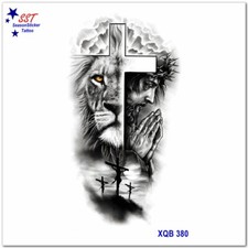 Lion Cross Pray Tattoo Tiger Headgear Body Temporary Tattoos