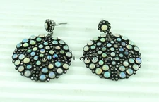 Natural Rosecut Diamond & Opal Gemstone 925 Sterling Silver Earring Jewelry Gift