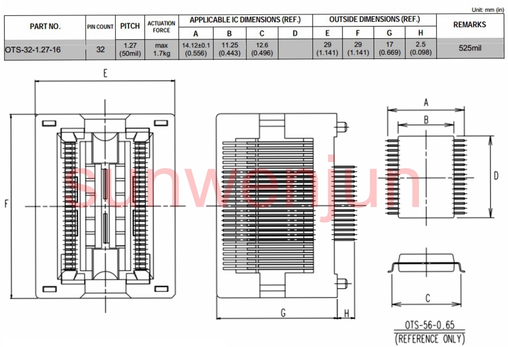 ENPLAS CNV-SOP-DIP32 IC Socket Adapter - SOP32/SO32/SOIC32 To DIP32 For Programmers