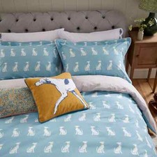 Joules Blockprint Dogs DOUBLE Duvet Cover Set Blue