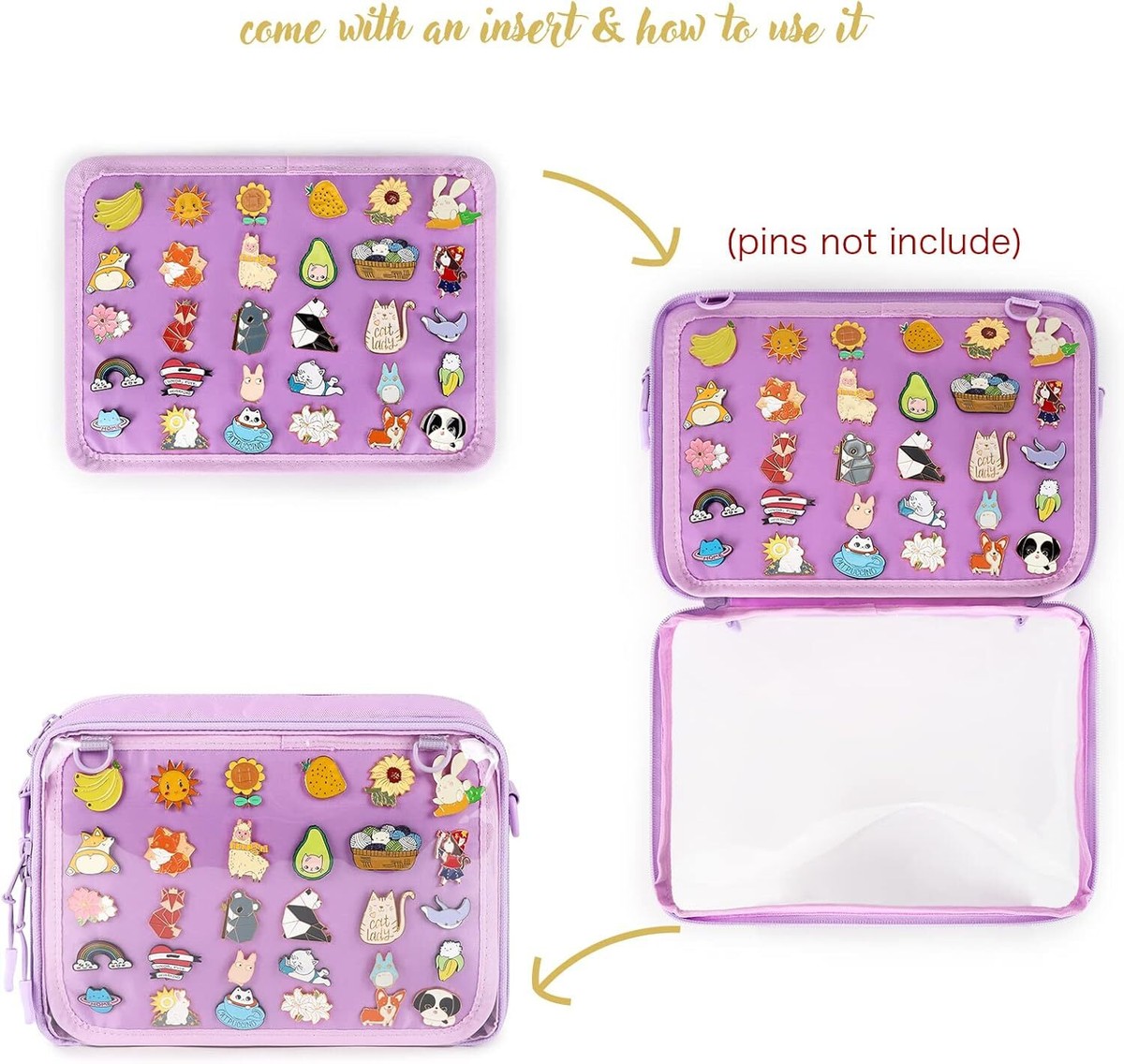 STEAMEDBUN Ita Bag Crossbody Small Purse Pin Display with Purple