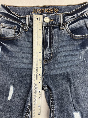 Justice Jeans Juniors Size 12 Mini Mom Distressed Stretch Dark Wash Pants - Picture 4 of 9