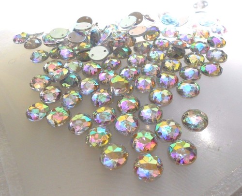 60pcsx 12mm Crystal AB Acrylic Flatback Round Strass Rhinestones Crystal Sew-on - Picture 6 of 8