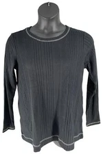 LOGO Lounge by Lori Goldstein Brushed Rib Long Sleeve Top Black