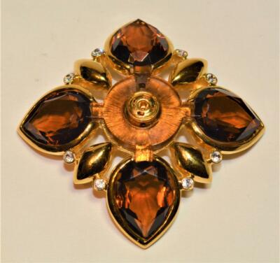 Gestempelt Joan Rivers Goldfarbig Braune Strass Acrylglas Karree Form Brosche