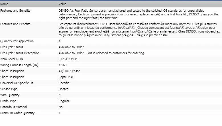 Sensor de relação ar/combustível Denso upstream para 2012-2014 SUBARU IMPREZA - Imagem 2 de 4