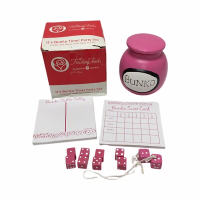Bunko Game in Box - Tally Sheets, Score Sheets, 8 Dice (1 Die Missing) Container