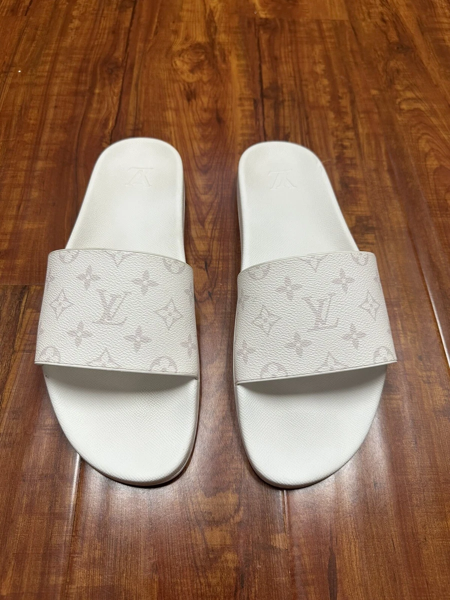 Pre-owned Louis Vuitton Waterfront Mule White Grey In White/grey