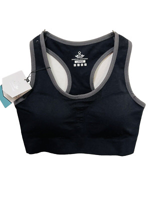 Healthyoga Sports Bra Size Large Athletic Yoga Running Black Racer Back Top NWT