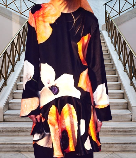 h&m women black and orange printed dress with buttons Women's Black Button-front dress