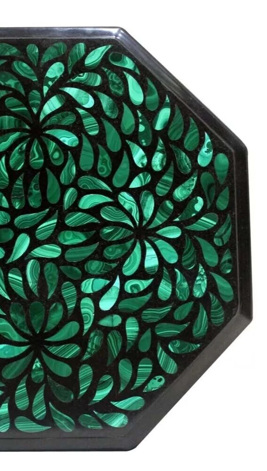 12" Marble Table Top Malachite Inlay pietradura Handicraft​ Work Home Decor - Image 4 of 4