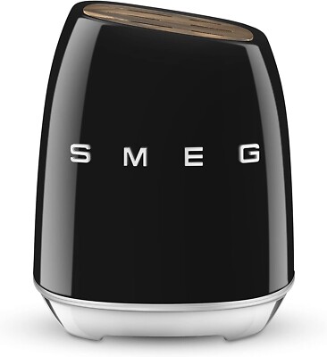 SMEG Acacia Wood / Carbon Steel Kitchen Knife Block Holder Black