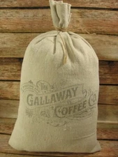 Primitive Coffee Textile Decor Bag Faux Filled Canvas Stamped Gallaway Coffee