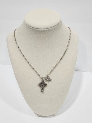 Solvar Celtic Sterling Silver Cross with Irish Clover Charm & Chain
