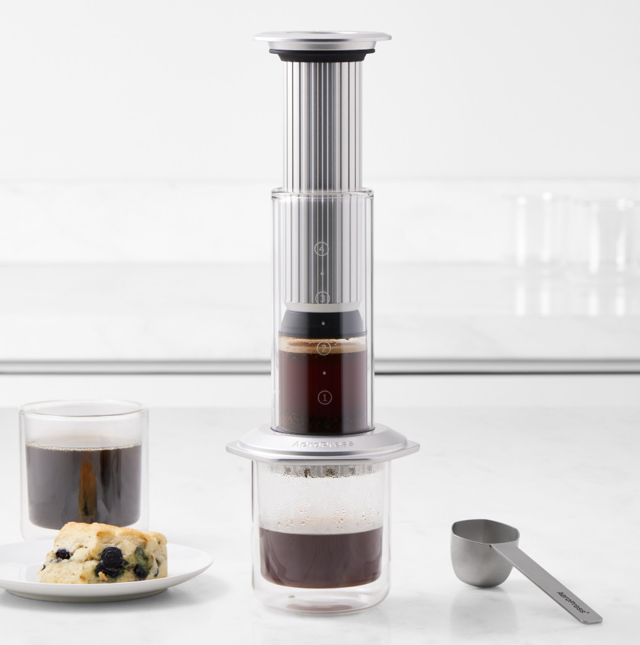 Premium Glass Coffee Press, Silver